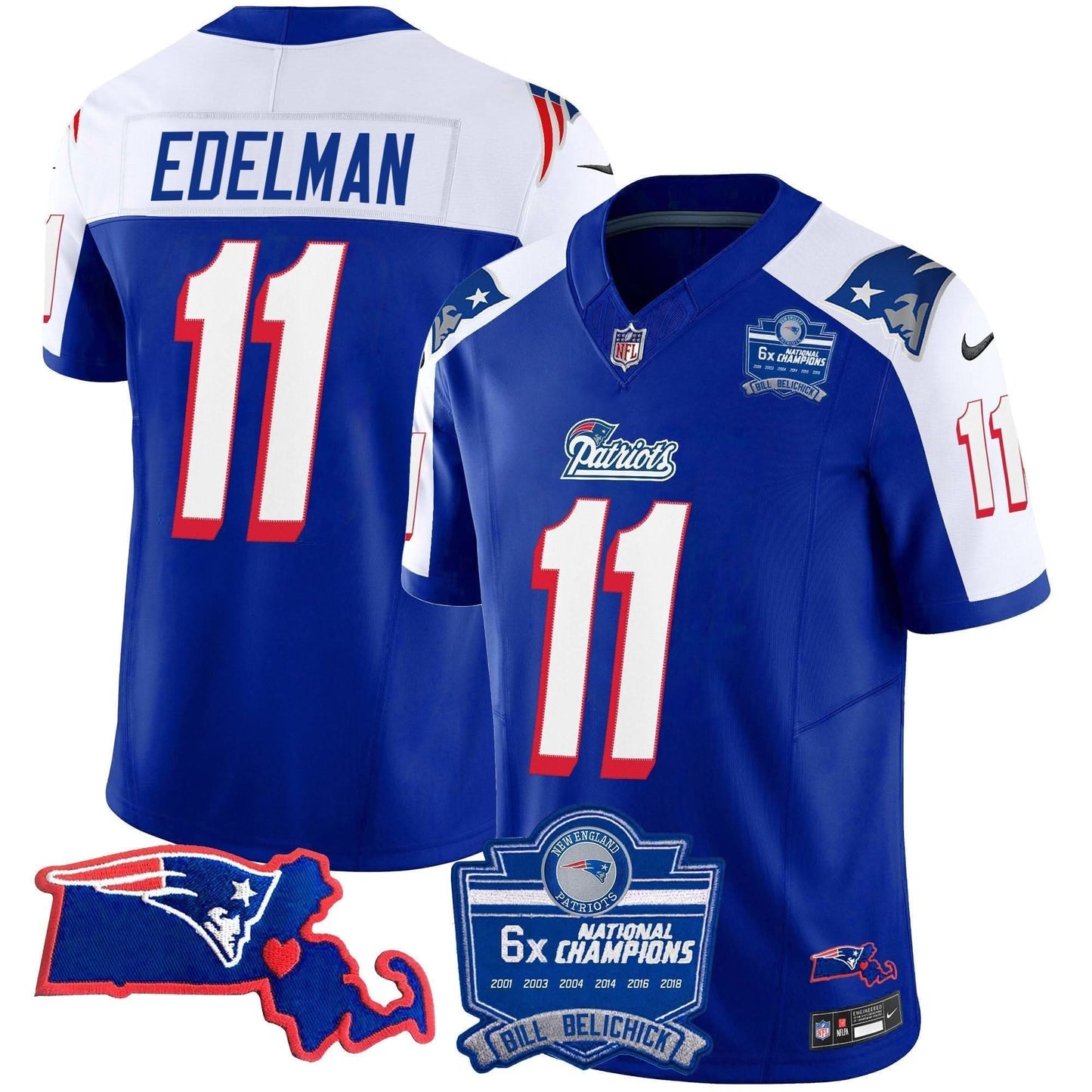 Patriots Bill Belichick 6x Champions Patch Vapor Jersey - All Stitched