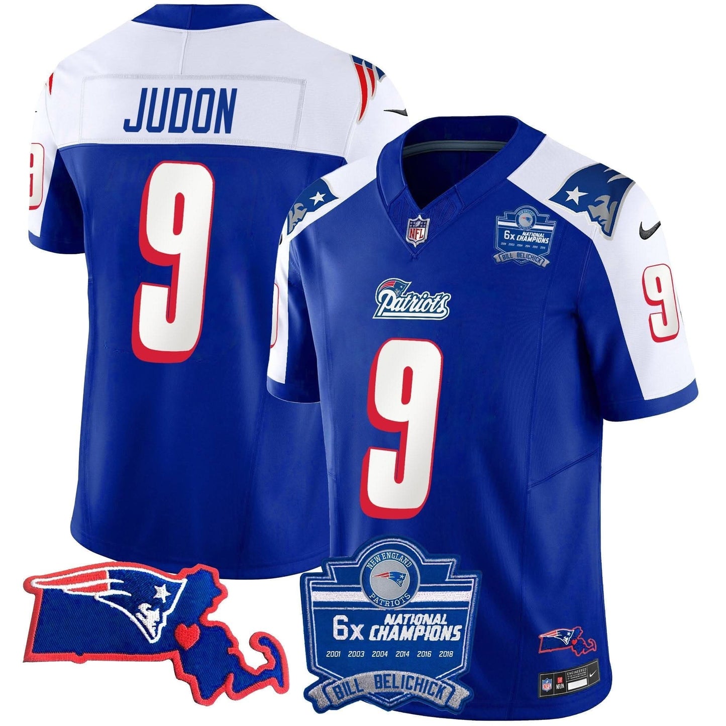 Patriots Bill Belichick 6x Champions Patch Vapor Jersey - All Stitched