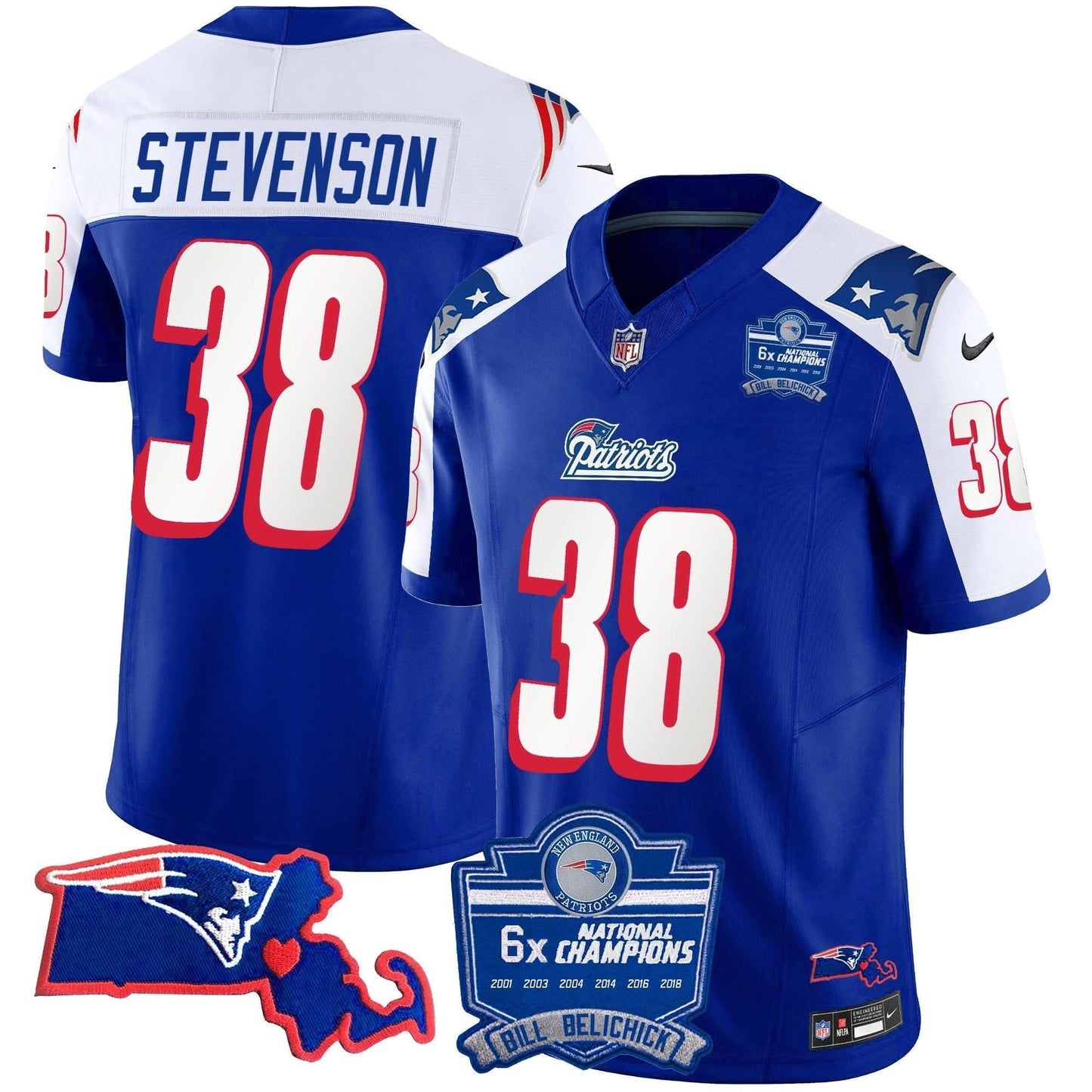 Patriots Bill Belichick 6x Champions Patch Vapor Jersey - All Stitched