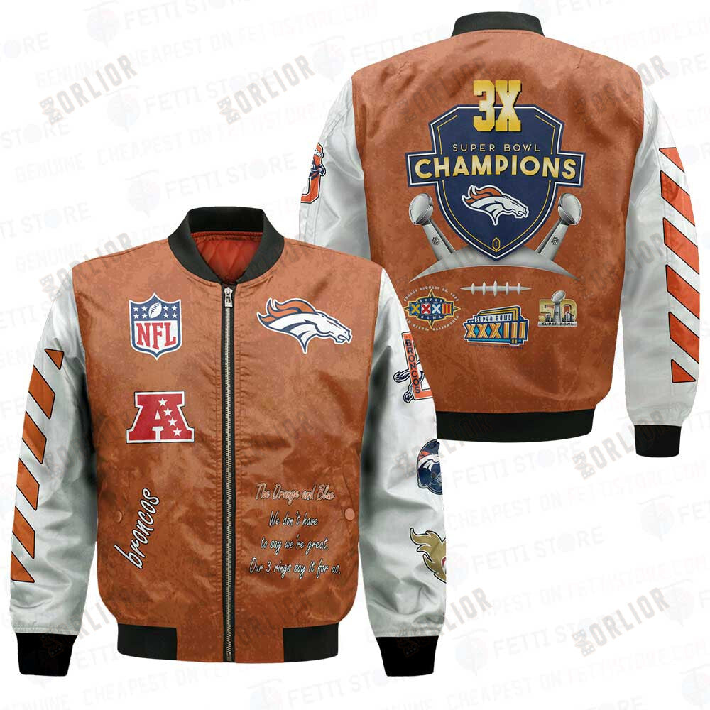 Denver Broncos 3X Champions Design Bomber Jacket V1
