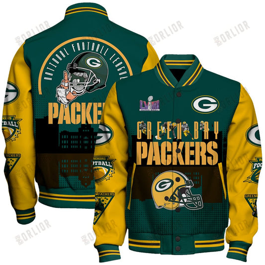 Green Bay Packers Team Logo Player Design Varsity Jacket