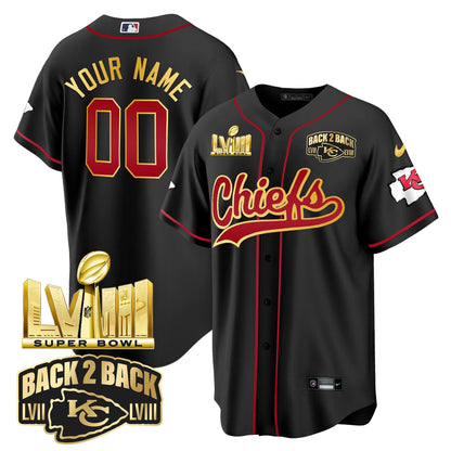 Chiefs Super Bowl LVIII & Back 2 Back Gold Patch Baseball Custom Jersey - All Stitched