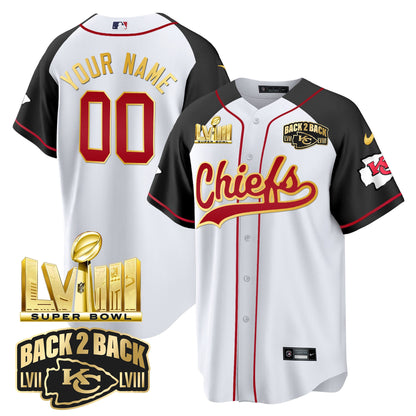 Chiefs Super Bowl LVIII & Back 2 Back Gold Patch Baseball Custom Jersey - All Stitched