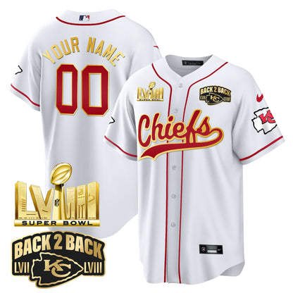 Chiefs Super Bowl LVIII & Back 2 Back Gold Patch Baseball Custom Jersey - All Stitched