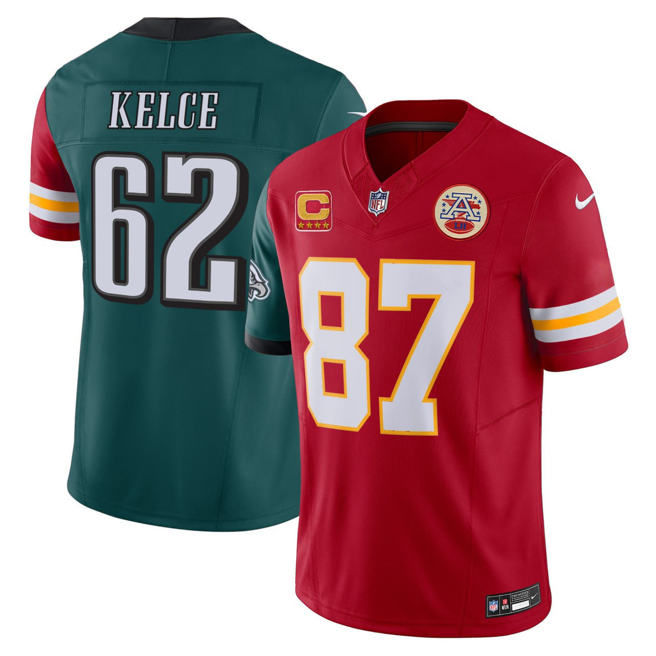 Kelce Kansas City Chiefs Philadelphia Eagles Split Jersey - All Stitched