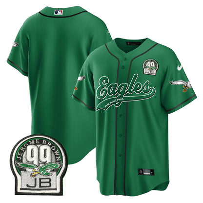 Eagles Jerome Brown Retired Patch Kelly Green Baseball Jersey - All Stitched