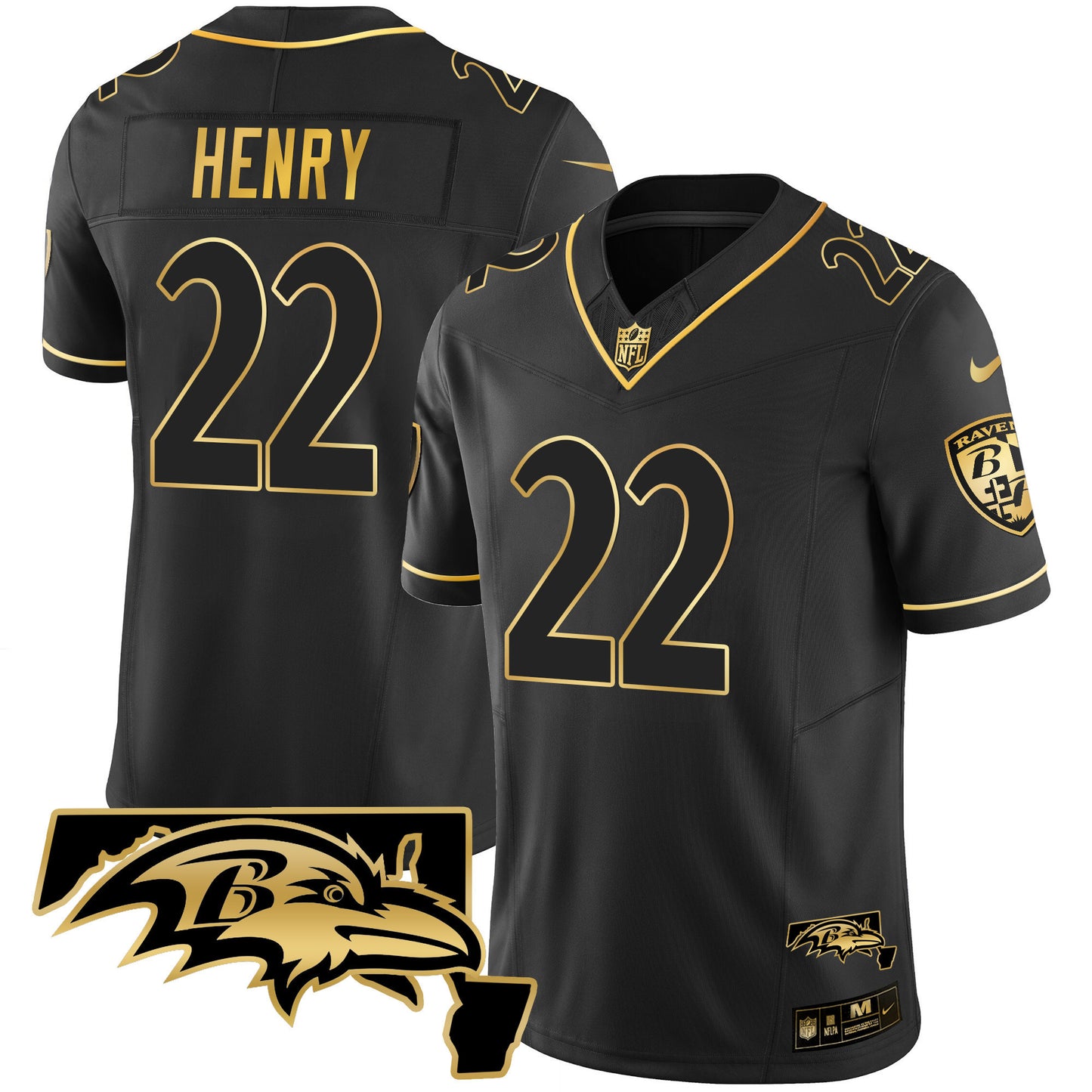 Derrick Henry Ravens Maryland Patch Vapor Gold Jersey - All Stitched