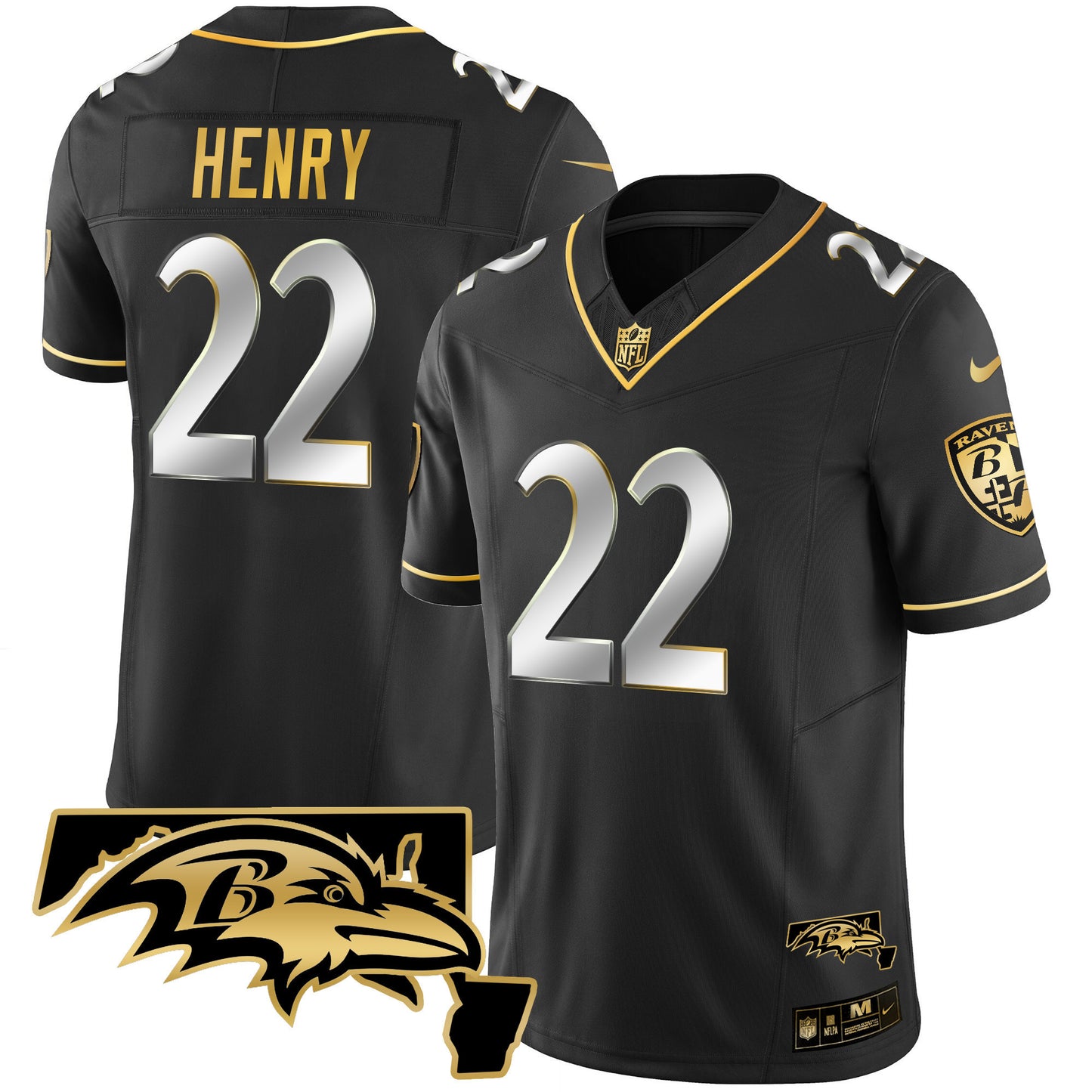 Derrick Henry Ravens Maryland Patch Vapor Gold Jersey - All Stitched