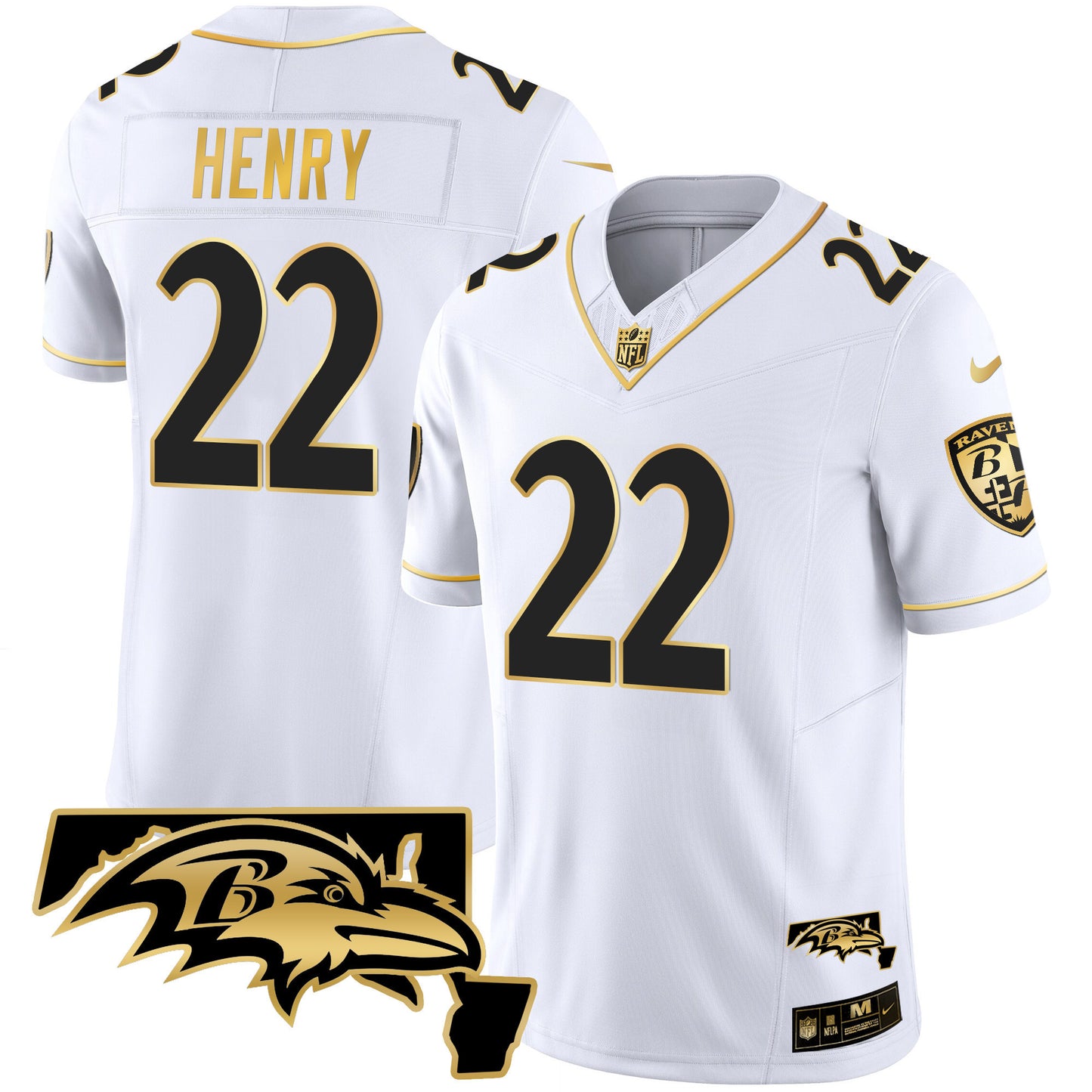 Derrick Henry Ravens Maryland Patch Vapor Gold Jersey - All Stitched