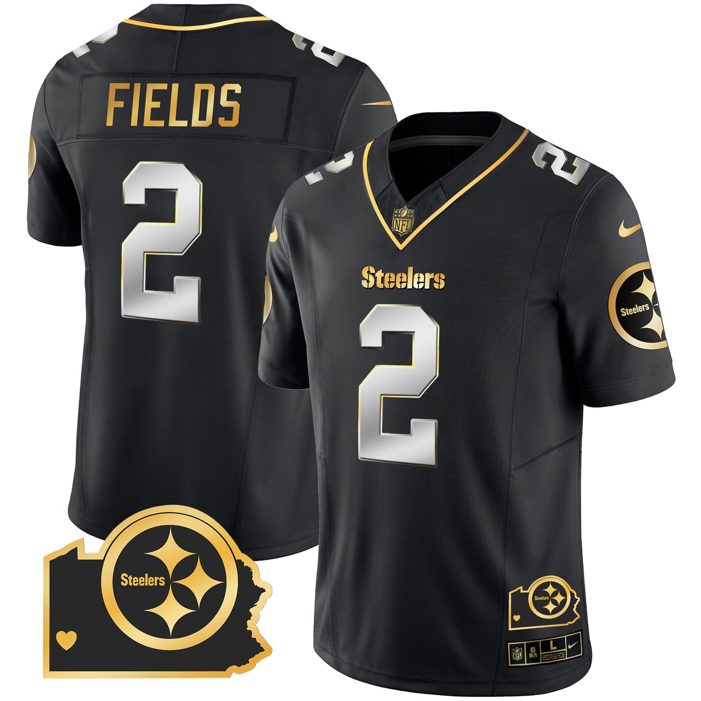 Steelers Home Patch Gold Vapor Jersey - All Stitched