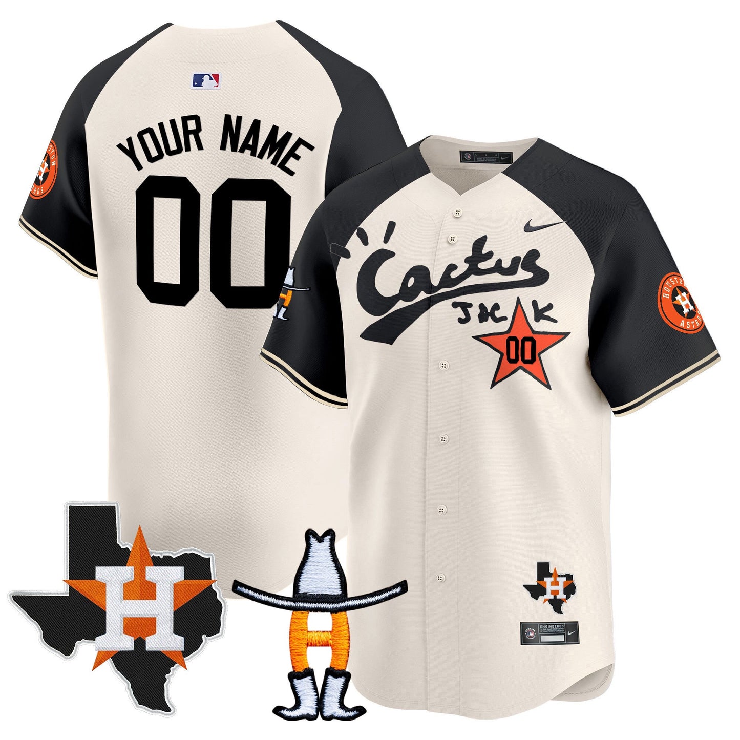 Houston Astros Cactus Jack Houston Rodeo Patch Vapor Premier Limited Custom Jersey - All Stitched