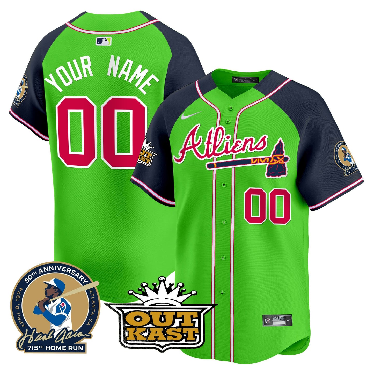 Atlanta Braves Atliens & Hank Aaron Patch Vapor Premier Limited Custom Jersey - All Stitched