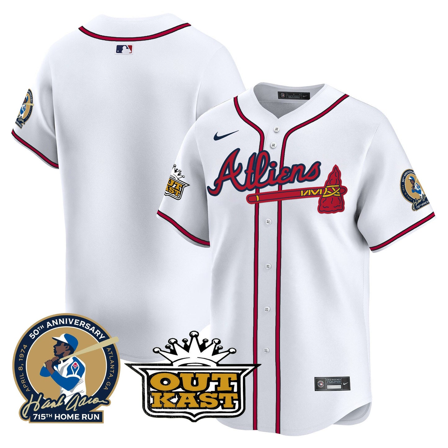 Atlanta Braves Atliens & Hank Aaron Patch Vapor Premier Limited Jersey - All Stitched