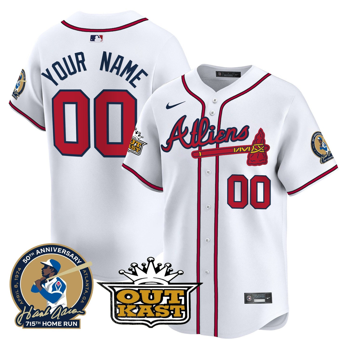 Atlanta Braves Atliens & Hank Aaron Patch Vapor Premier Limited Custom Jersey - All Stitched