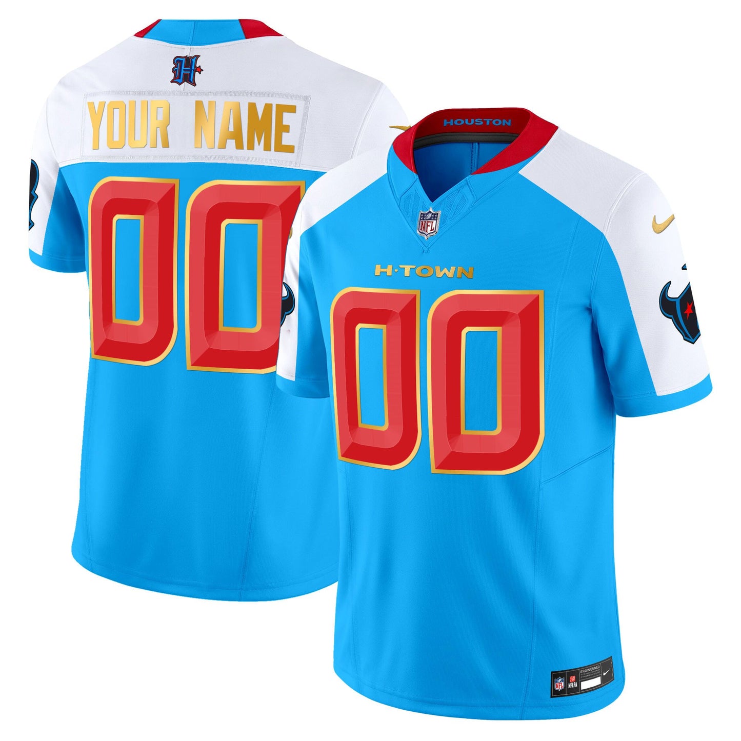 Houston Texans 2024 Gold Trim Vapor Limited Custom Jersey - All Stitched