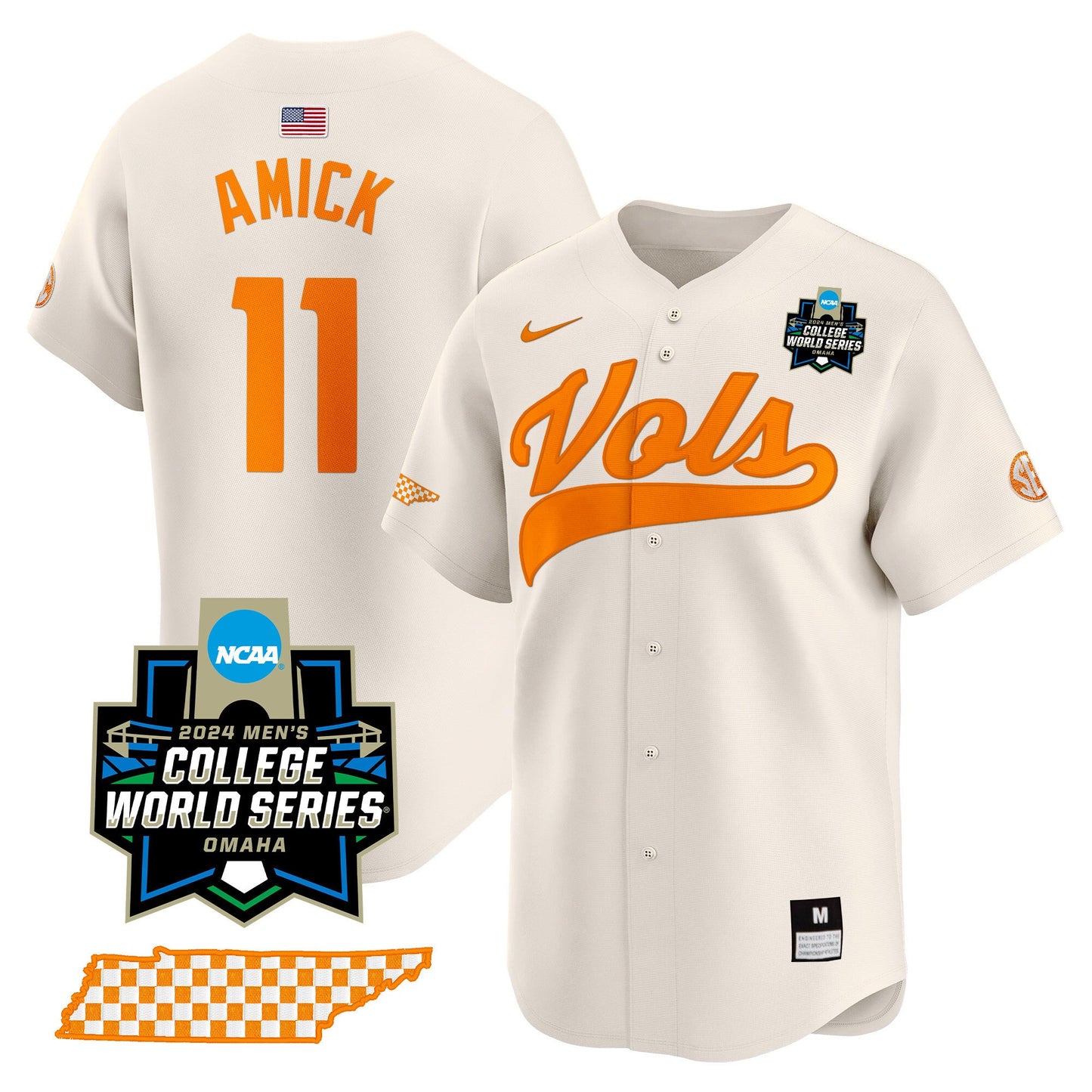 Tennessee 2024 College World Series Vapor Premier Limited Jersey V2 - All Stitched