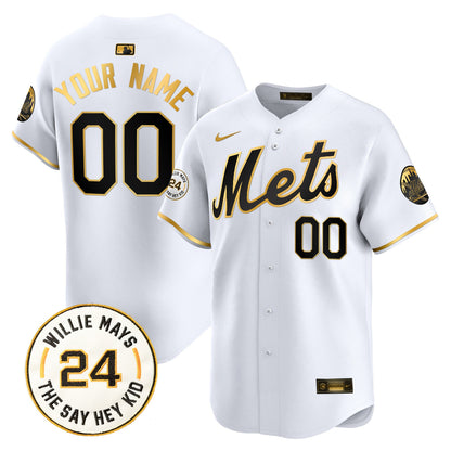 Mets Willie Mays Patch Vapor Premier Limited Custom Jersey - All Stitched