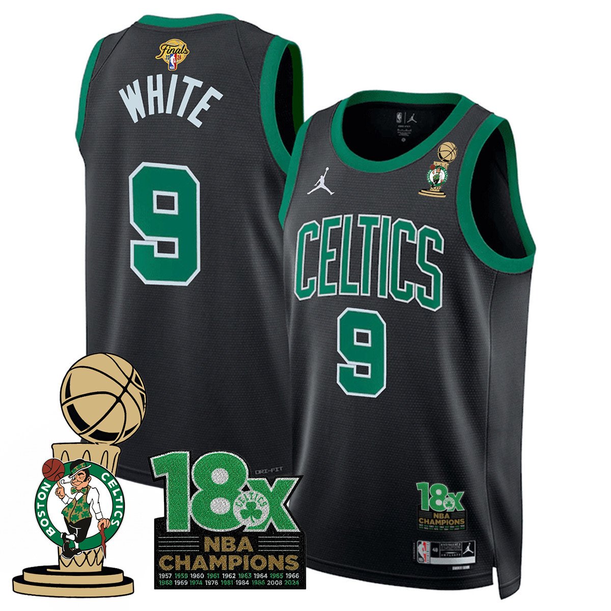 Men's Boston Celtics 2024 Champions Jersey - 18X Times NBA Champ Patch - All Stitched