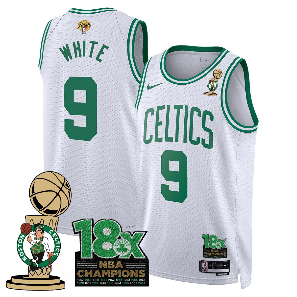 Men's Boston Celtics 2024 Champions Jersey - 18X Times NBA Champ Patch - All Stitched