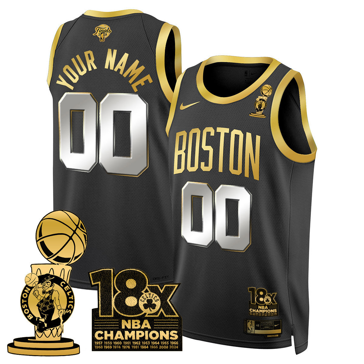 Custom Celtics 2024 Champions Jersey - 18X Times Champ Patch - All Stitched