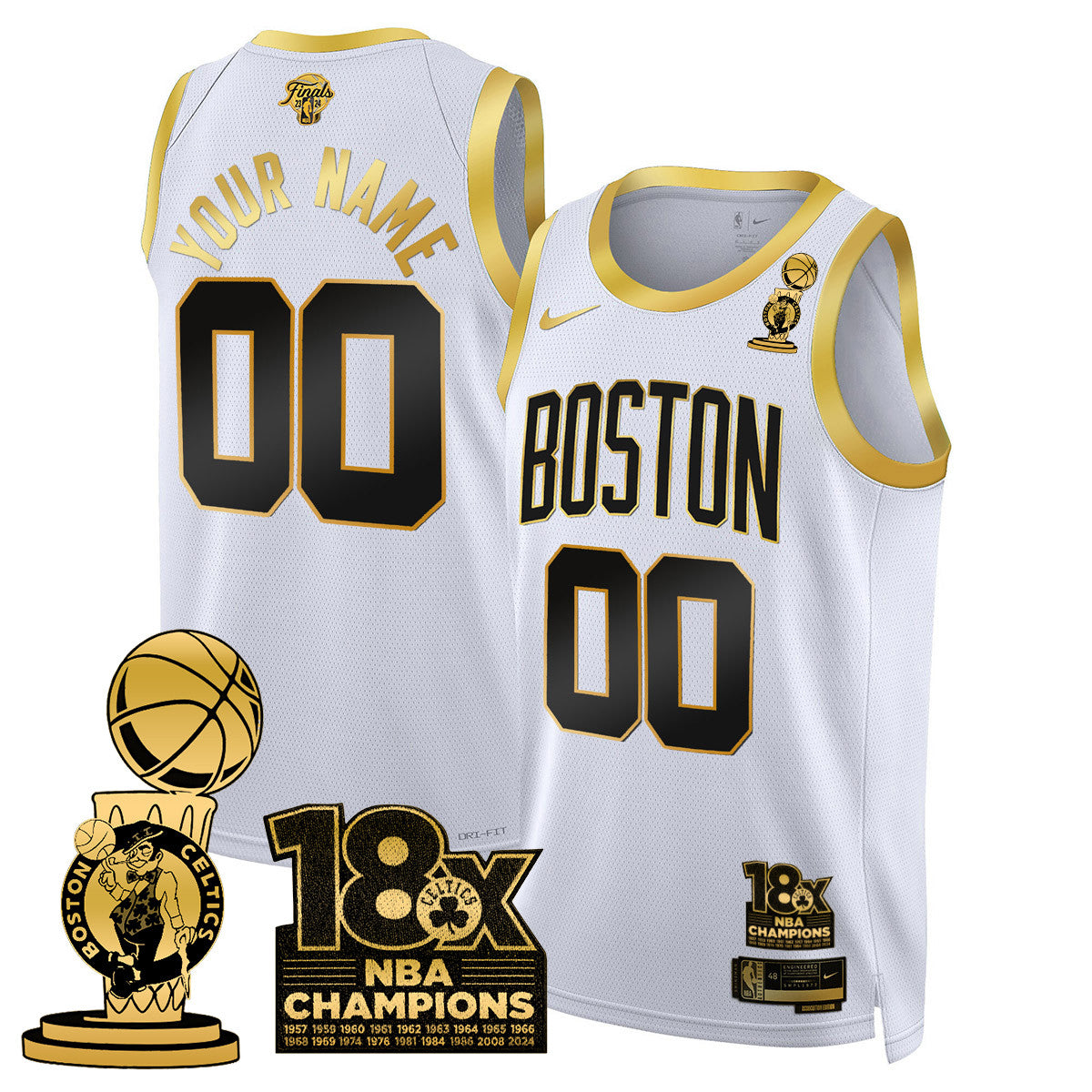 Custom Celtics 2024 Champions Jersey - 18X Times Champ Patch - All Stitched