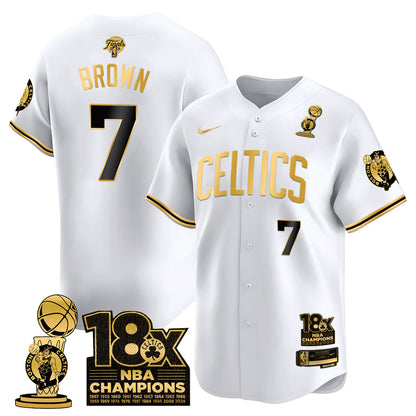 Men's Boston Celtics 2024 Champions Baseball Jersey - 18X Times NBA Champ Patch - All Stitched