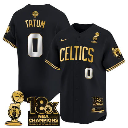 Men's Boston Celtics 2024 Champions Baseball Jersey - 18X Times NBA Champ Patch - All Stitched