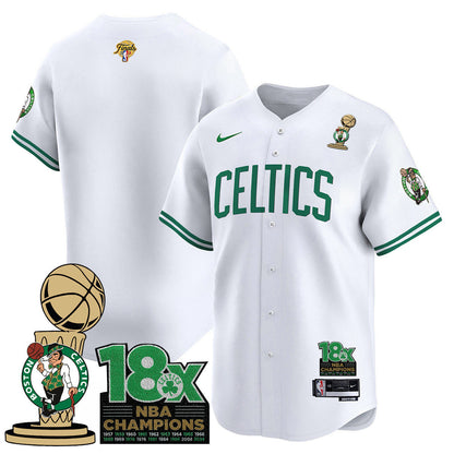 Men's Boston Celtics 2024 Champions Baseball Jersey - 18X Times NBA Champ Patch - All Stitched