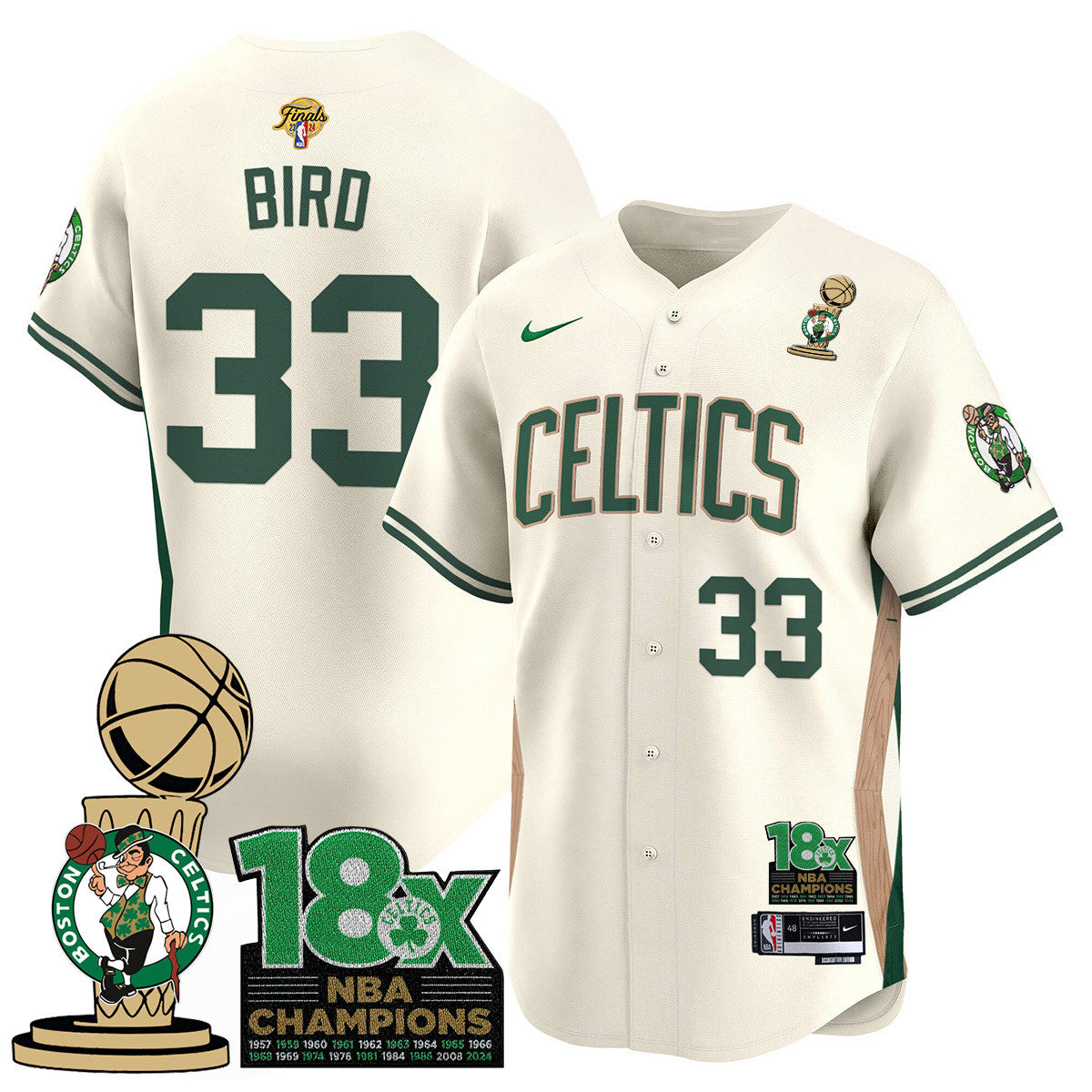 Men's Boston Celtics 2024 Champions Baseball Jersey - 18X Times NBA Champ Patch - All Stitched