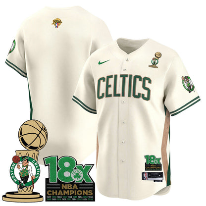 Men's Boston Celtics 2024 Champions Baseball Jersey - 18X Times NBA Champ Patch - All Stitched