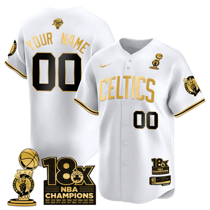 Custom Celtics 2024 Champions Baseball Jersey - 18X Times Champ Patch - All Stitched