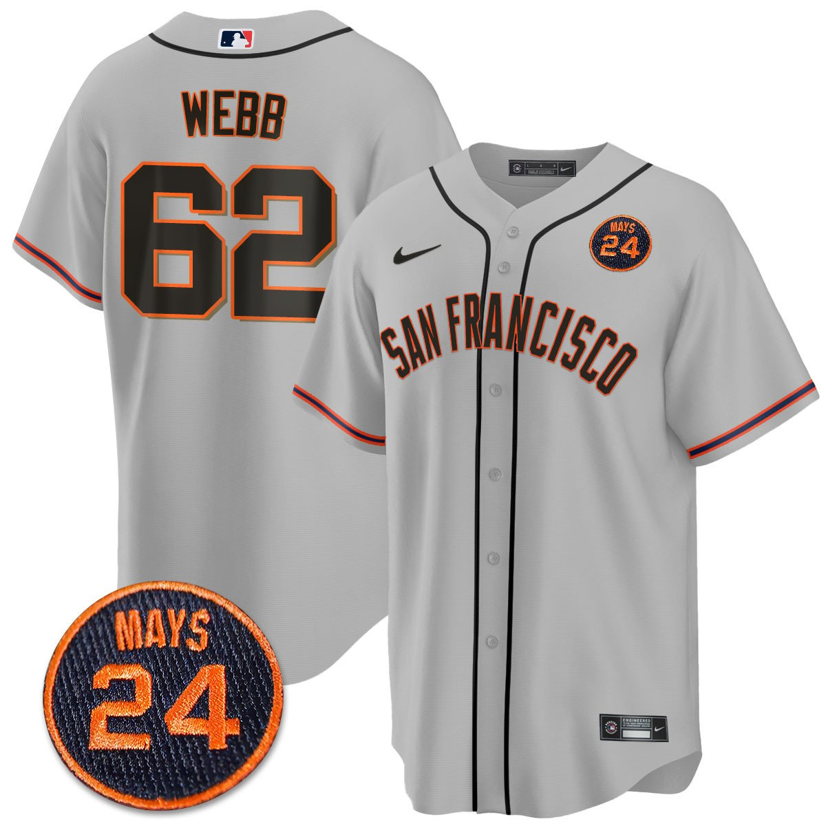 Men's San Francisco Giants 2024 Vapor Premier Limited Jersey N1 - #24 Willie Mays Patch