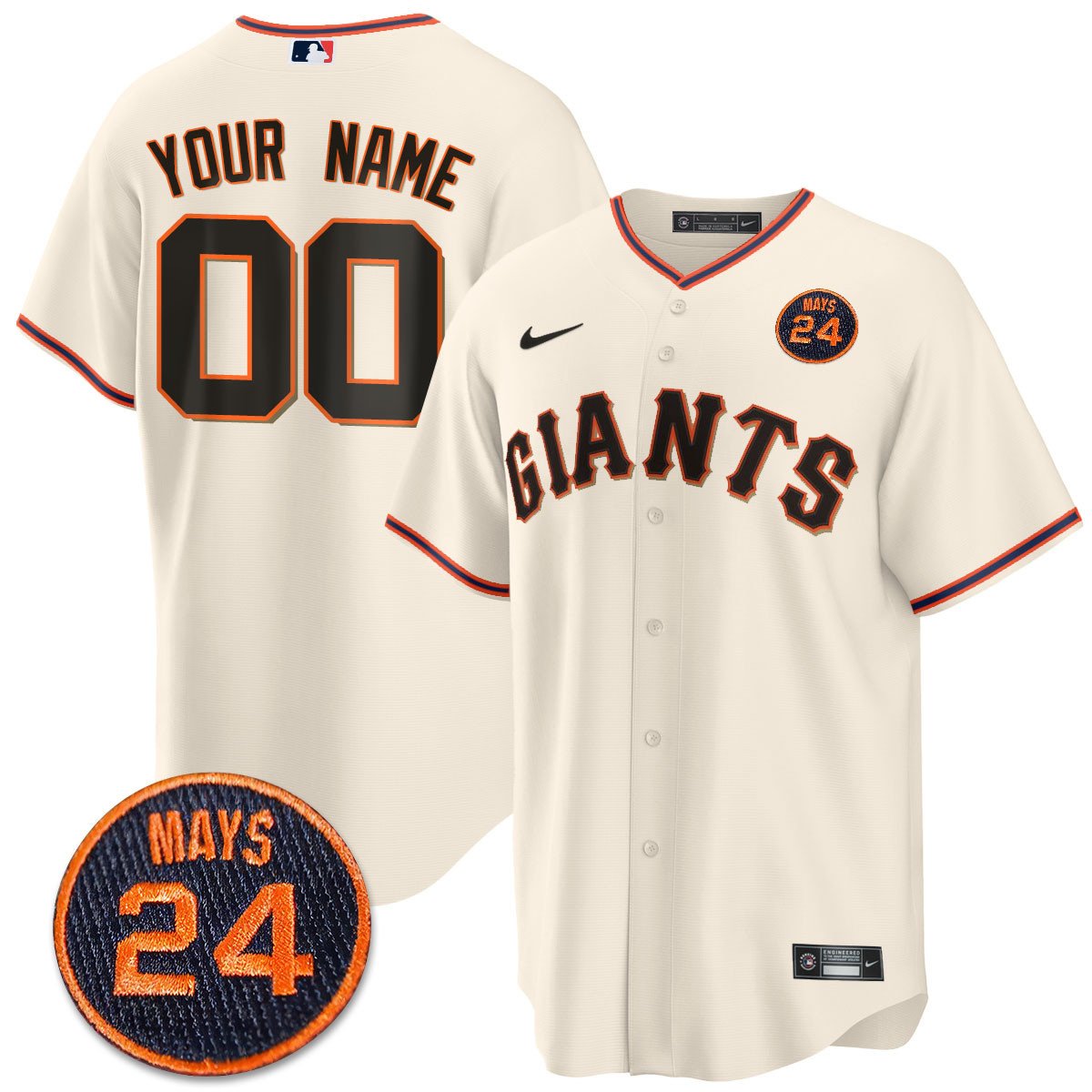 Men's San Francisco Giants 2024 Vapor Premier Limited Jersey N1 - #24 Willie Mays Patch