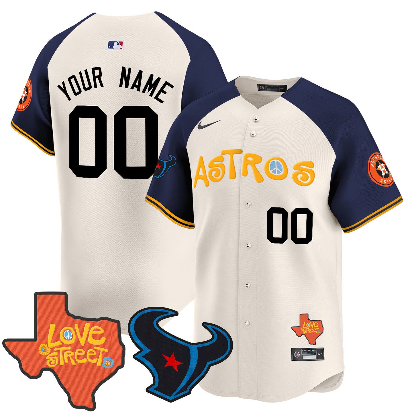 Astros Love Street & Texans Patch Vapor Premier Limited Custom Jersey - All Stitched