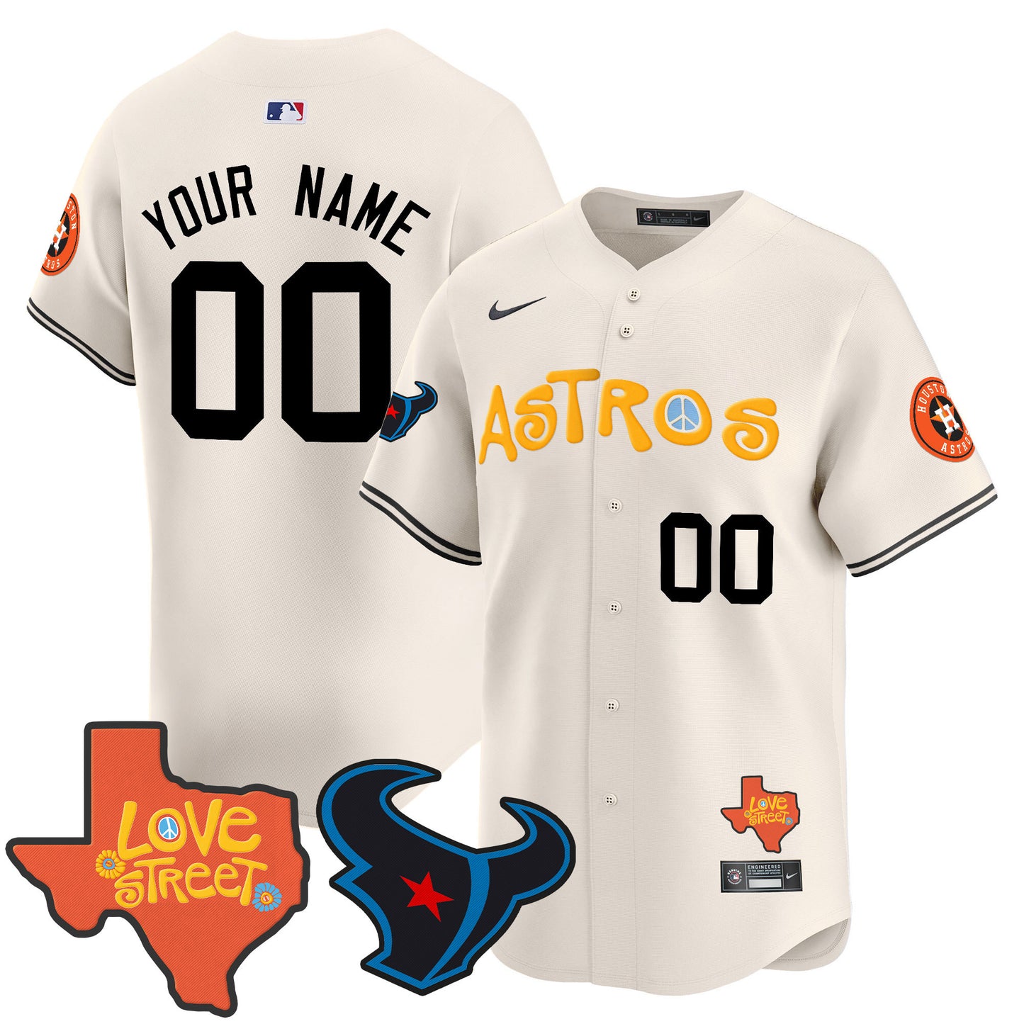 Astros Love Street & Texans Patch Vapor Premier Limited Custom Jersey - All Stitched