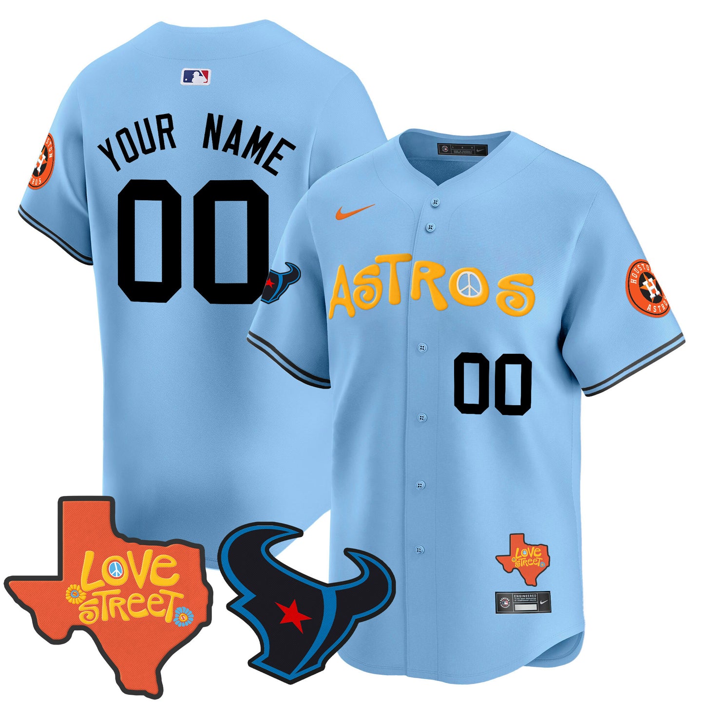 Astros Love Street & Texans Patch Vapor Premier Limited Custom Jersey - All Stitched