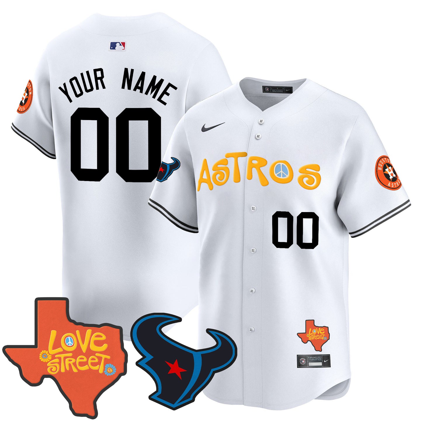 Astros Love Street & Texans Patch Vapor Premier Limited Custom Jersey - All Stitched