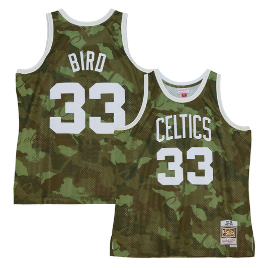 Larry Bird Boston Celtics Camo Green Jersey - All Stitched