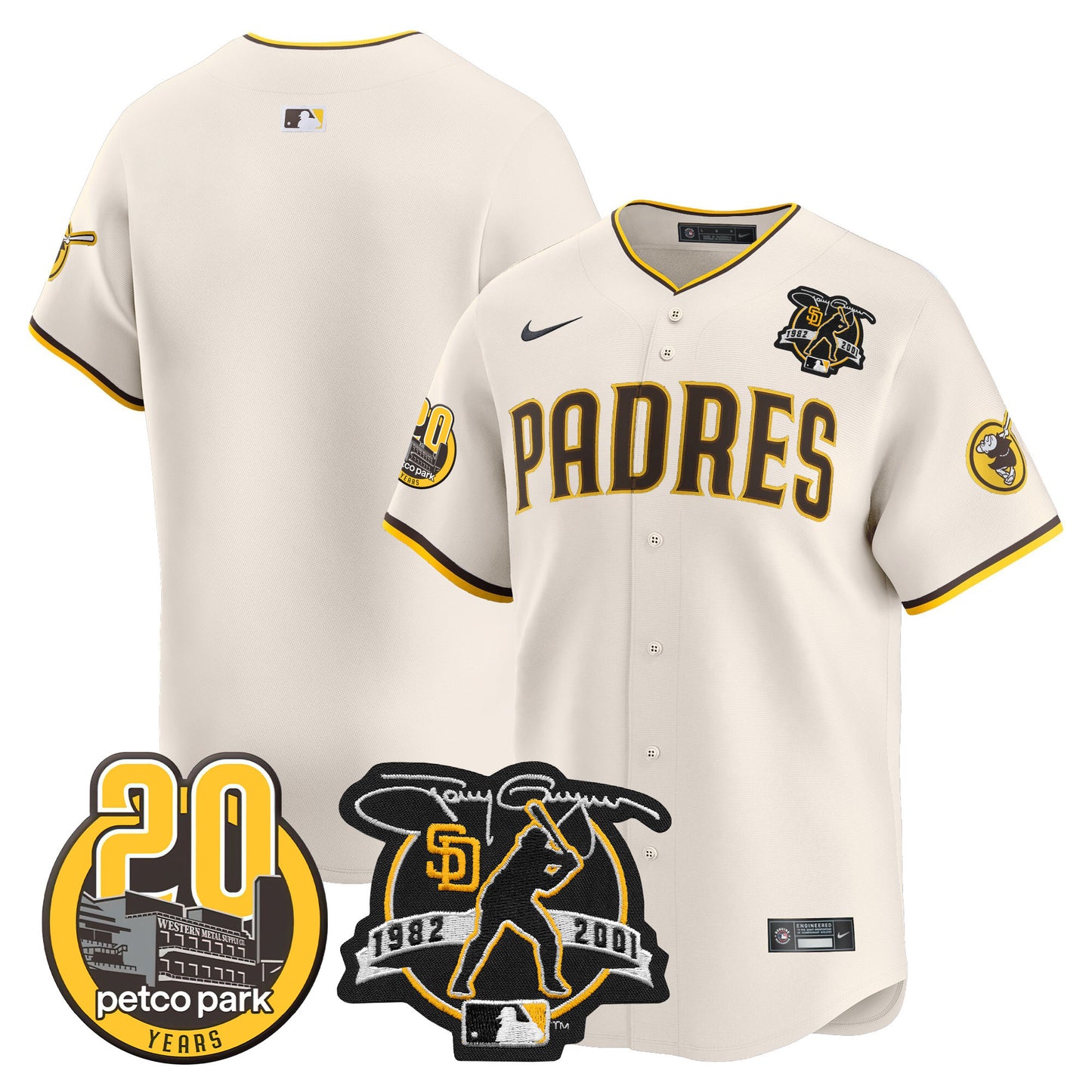 Padres Tony Gwynn & Petco Park 20th Patch Vapor Premier Limited Jersey V2 ·All Stitched