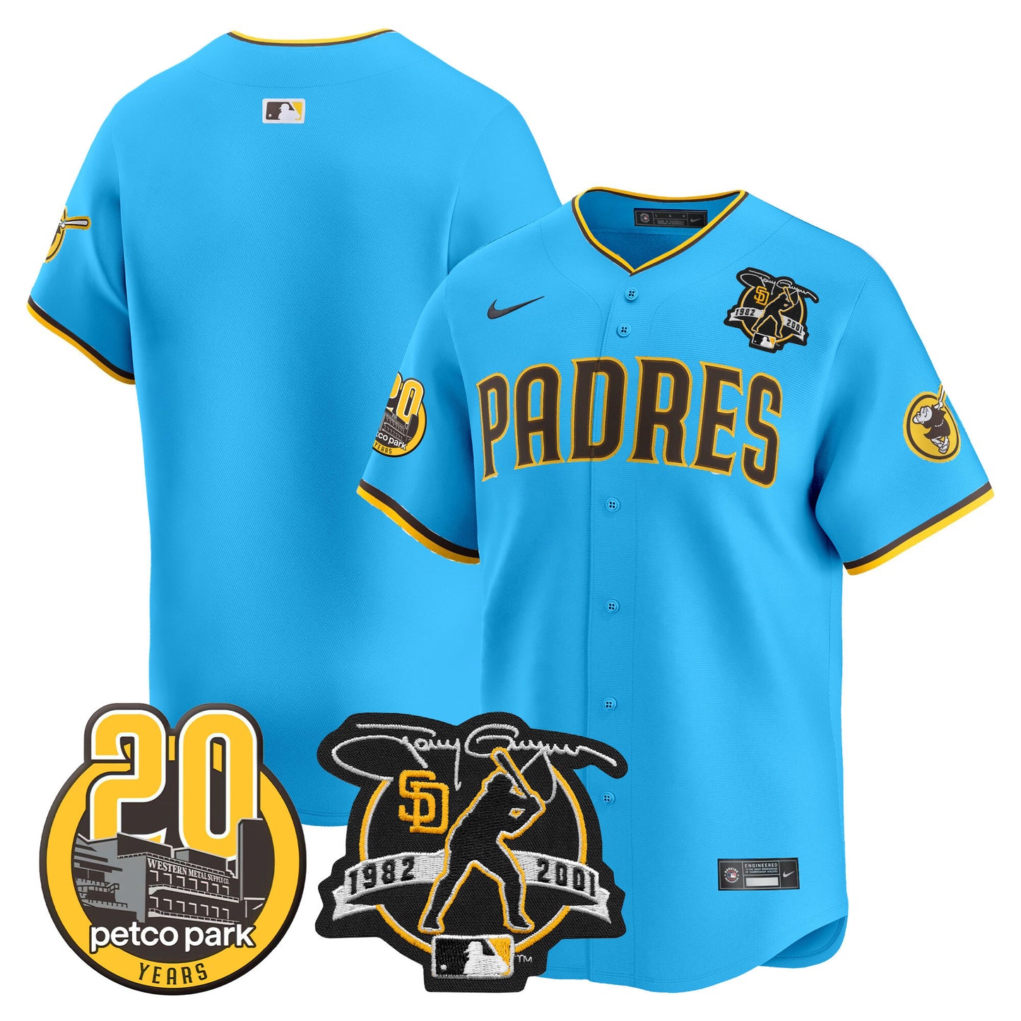 Padres Tony Gwynn & Petco Park 20th Patch Vapor Premier Limited Jersey V2 ·All Stitched