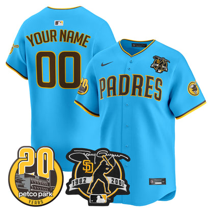 Padres Tony Gwynn & Petco Park 20th Patch Vapor Premier Limited Custom Jersey V2 ·All Stitched