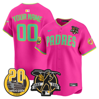 Padres Tony Gwynn & Petco Park 20th Patch Vapor Premier Limited Custom Jersey V2 ·All Stitched