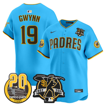 Padres Tony Gwynn & Petco Park 20th Patch Vapor Premier Limited Jersey V2 ·All Stitched