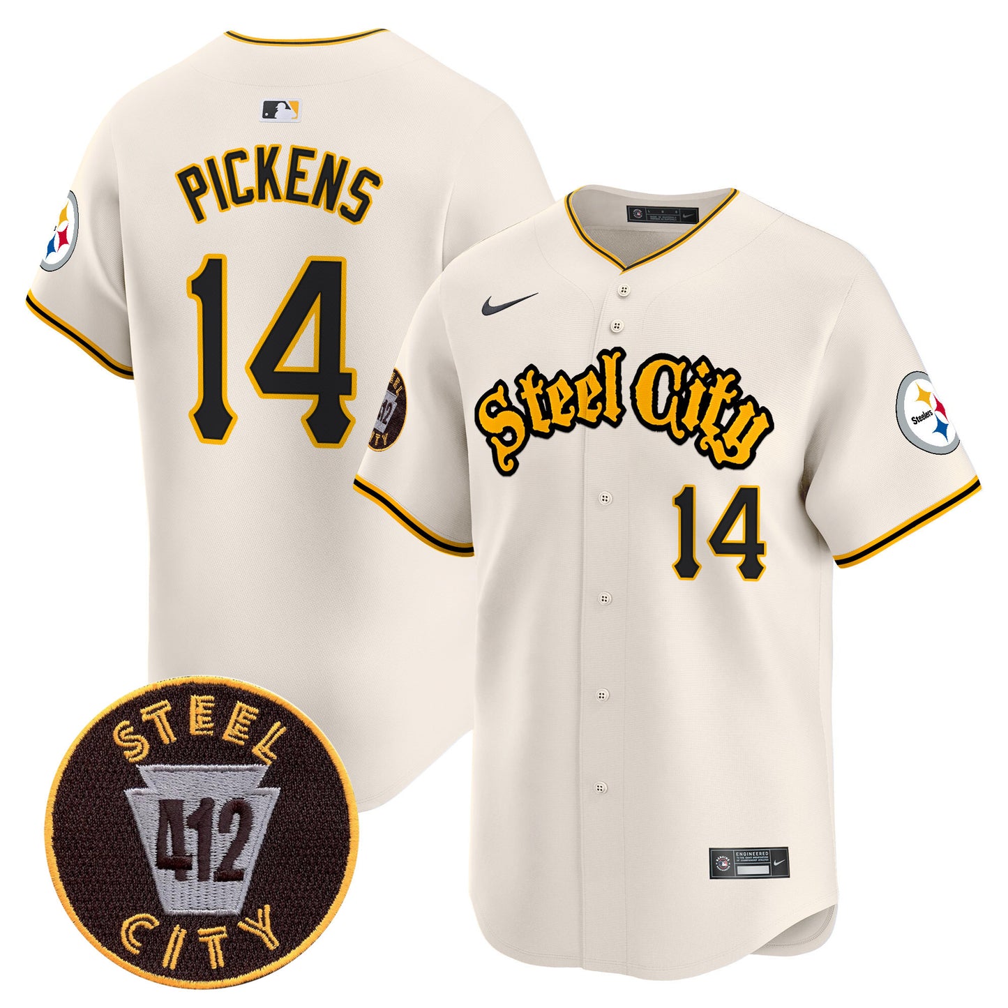 Steelers 412 Patch Vapor Premier Limited Jersey - All Stitched