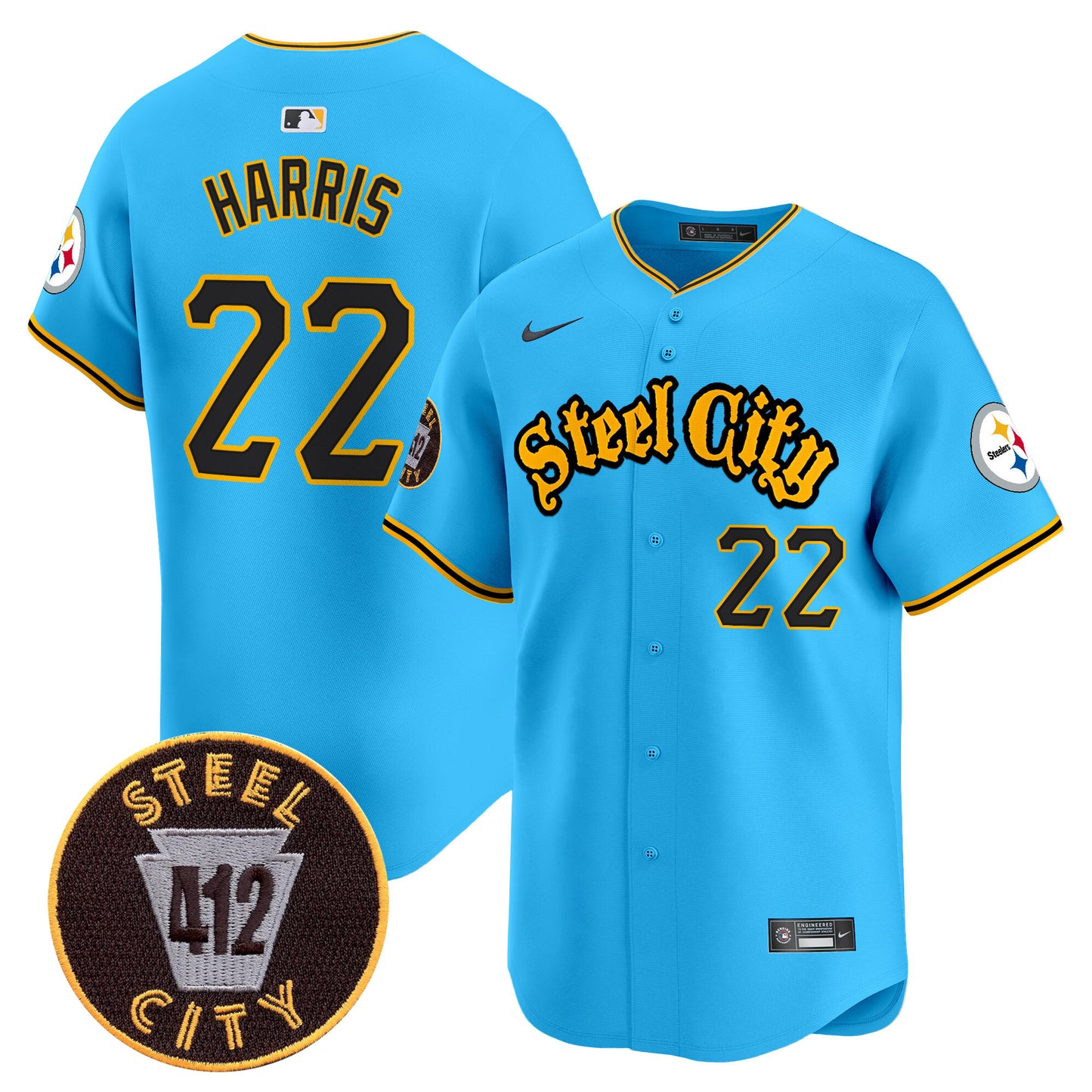 Steelers 412 Patch Vapor Premier Limited Jersey - All Stitched