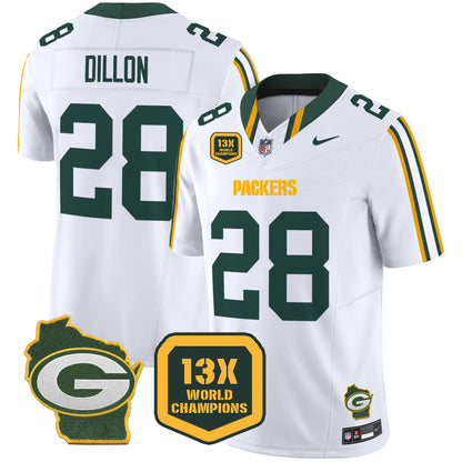 Packers 13 Time World Champions & Home Patch Vapor Limited Jersey - All Stitched