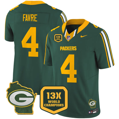 Packers 13 Time World Champions & Home Patch Vapor Limited Jersey - All Stitched