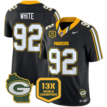 Packers 13 Time World Champions & Home Patch Vapor Limited Jersey - All Stitched