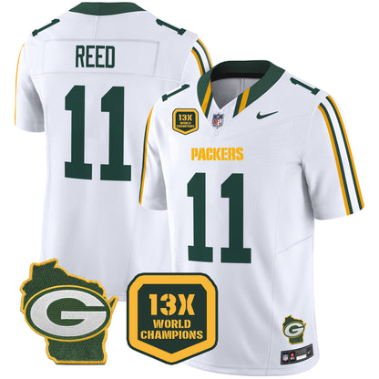 Packers 13 Time World Champions & Home Patch Vapor Limited Jersey - All Stitched