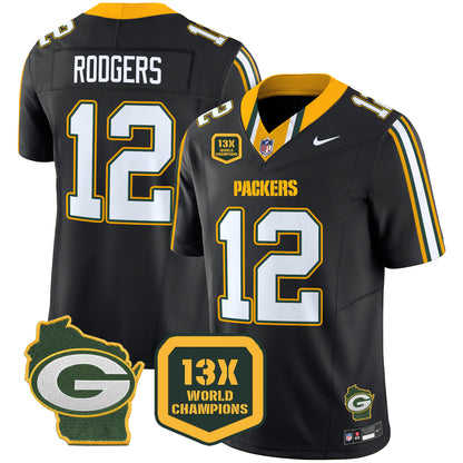 Packers 13 Time World Champions & Home Patch Vapor Limited Jersey - All Stitched